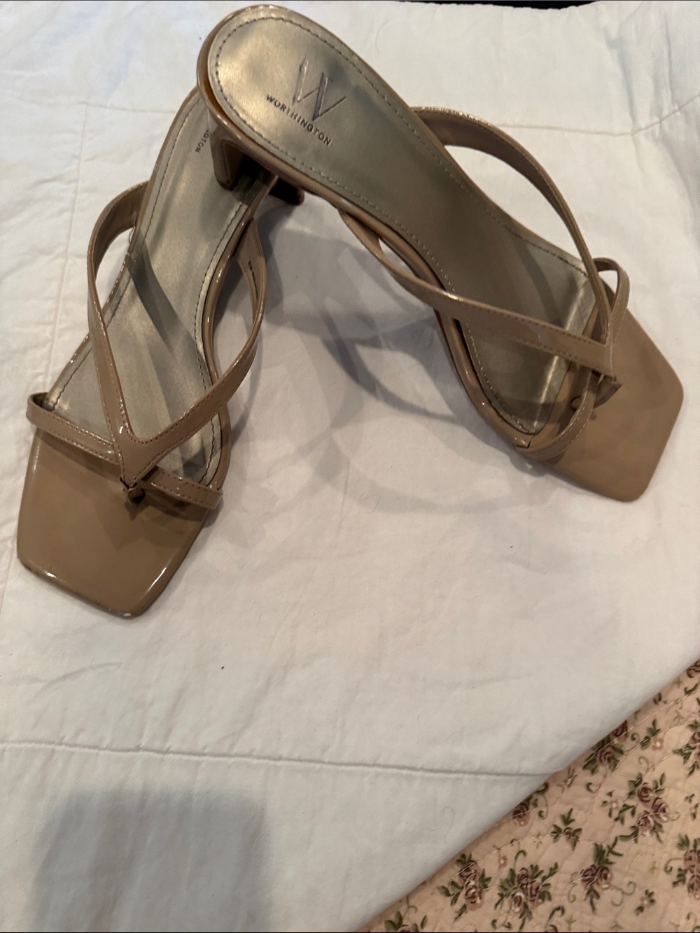 Worthington Nude Patent Square-Toe Strappy Sandals
